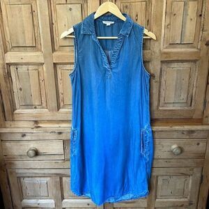 Beach Lunch Lounge S Blue Chambray Tank Dress Summer Collared Sleeveless Pockets
